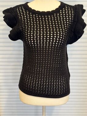 GAP Flutter Sleeve Black Crochet Sweater CB1035